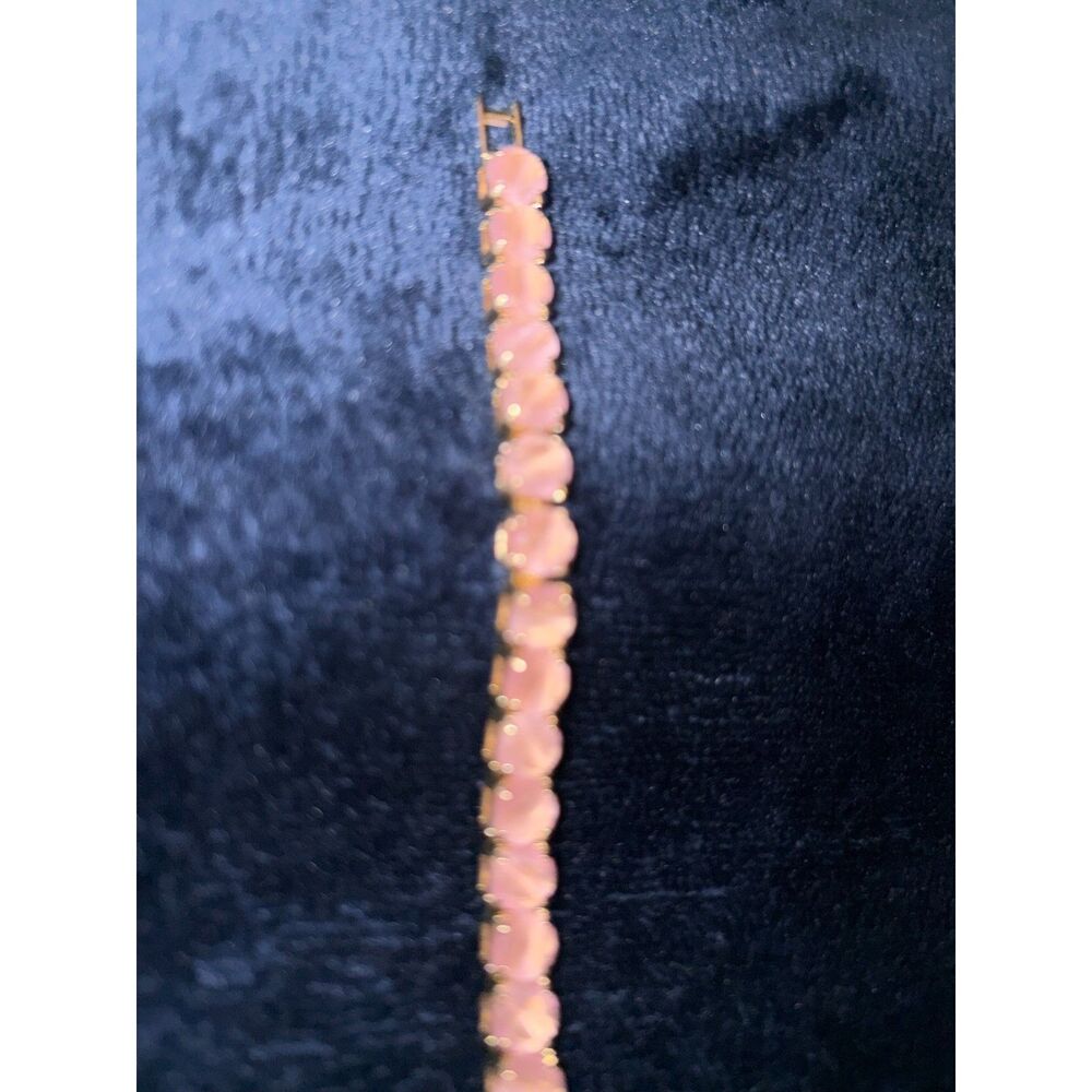 New Pink Crystal Tennis Bracelet Gold Tone 7" Fold Over Clasp
